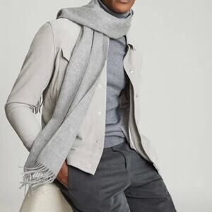REISS Ashton Lambswool Cashmere Blend Scarf NEW Soft Grey Gray $95